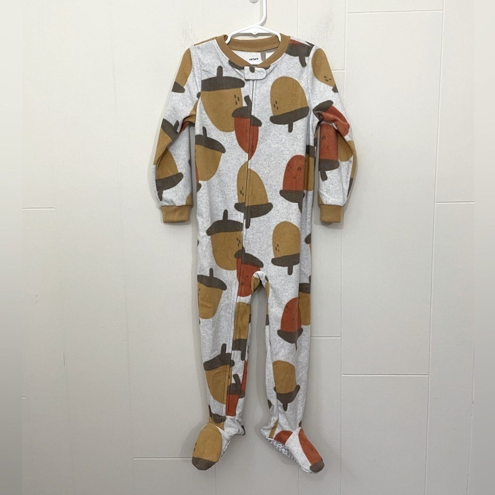 Carters One Piece Footed Zip Up Soft Fleece Pajama Jumpsuit ~ Acorns Fall ~ 4T